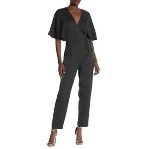 One One Six Kimono Style Wrap Women's Black Satin‎ Jumpsuit